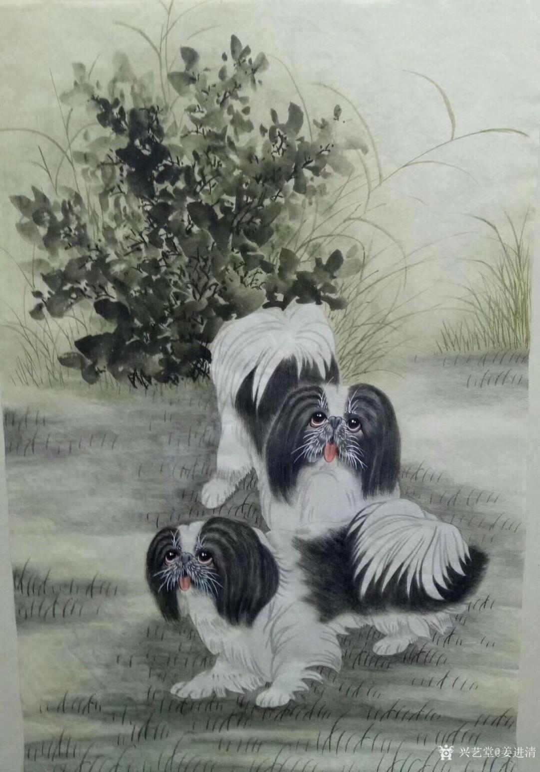 姜进清国画作品《宠物狗》