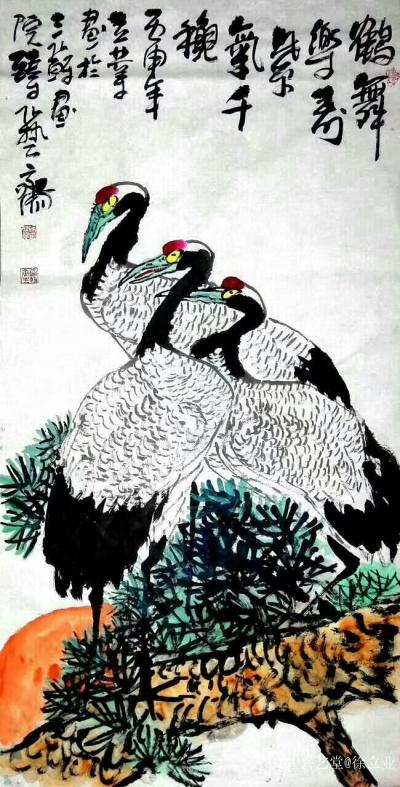 徐立业日记-国画花鸟画～鹤系列作品《叠霜毛而弄影  振玉羽而临霞》，《与松对语畅谈千年神话》【图3】