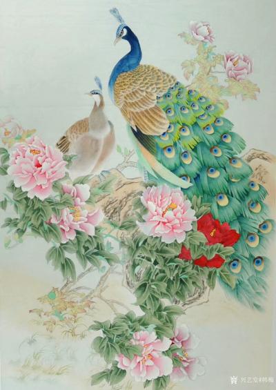 韩梅日记-四尺整张工笔花鸟画近作～孔雀系列作品《锦上添花》四幅，清欣赏，欢迎订制【图3】