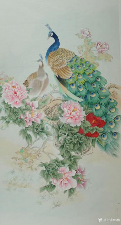 韩梅日记-四尺整张工笔花鸟画近作～孔雀系列作品《锦上添花》四幅，清欣赏，欢迎订制【图4】