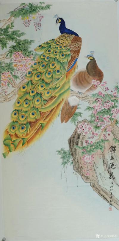 韩梅日记-四尺整张工笔花鸟画近作～孔雀系列作品《锦上添花》四幅，清欣赏，欢迎订制【图6】