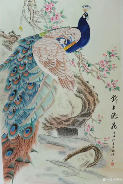 韩梅日记-四尺整张工笔花鸟画近作～孔雀系列作品《锦上添花》四幅，清欣赏，欢迎订制【图8】