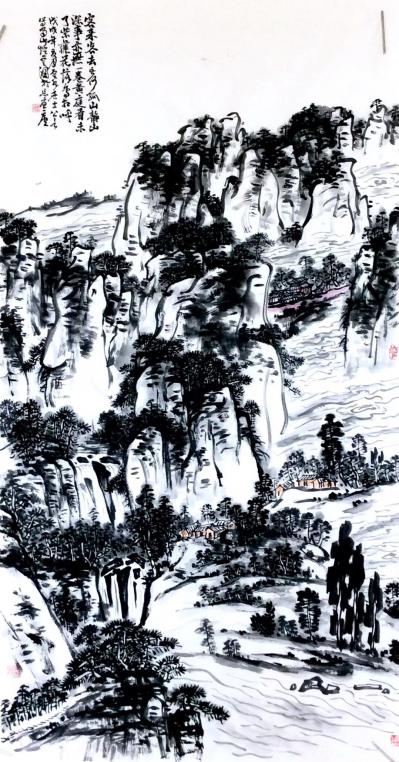 龚光万日记-国画写意山水作品《客来客去吾何孤,山静山深事亦无。》
一卷《黄庭》看未了,紫藤【图1】