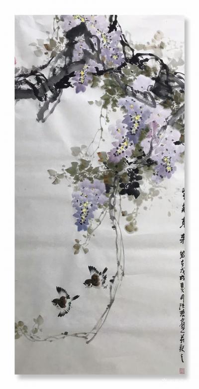 汪琼日记-新画的国画花鸟画《富贵吉祥》，《紫气东来》，《晨曲》，四尺整张三幅，尺寸68*1【图2】