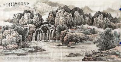 陈庆明日记-客户订制过的国画四尺山水画一组，风格近似，《溪至家门》，《静美家园》，《山明水秀【图2】