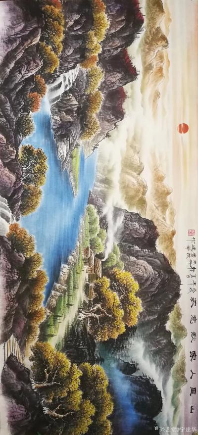 宁建华日记-刚完成的彩墨山水《山里人家秋意浓》，尺寸80*180cm，送给老师们欣赏指导[握【图2】