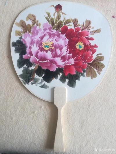 李同辉日记-今天完成的客户定制四幅国画牡丹扇面，晒图留念【图3】