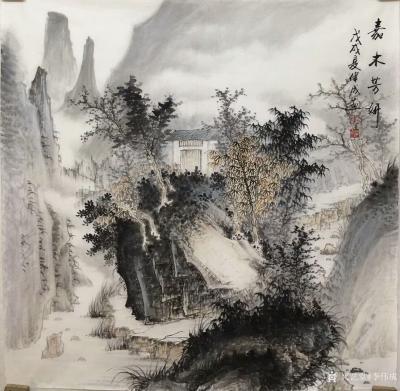李伟成日记-国画仿古山水画五幅：《疏林闲窗》《溪山静幽》，《嘉木芳妍》，《湖山清晓》，《溪山【图3】