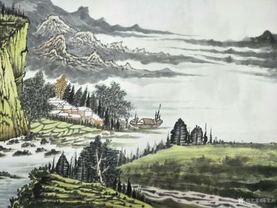 陈宏洲日记-国画山水画新作四尺横幅《春江水暖横渔舟》，68*138cm，请欣赏【图2】