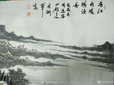陈宏洲日记-国画山水画新作四尺横幅《春江水暖横渔舟》，68*138cm，请欣赏【图5】