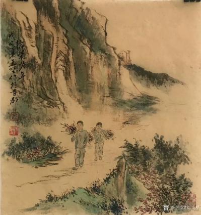 刘玉坚日记-《拾柴少年》《听泉图》《悟道图》，玉坚近作的一平尺小画，国画山水人物画，早安，请【图1】