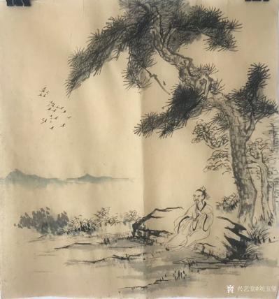刘玉坚日记-《拾柴少年》《听泉图》《悟道图》，玉坚近作的一平尺小画，国画山水人物画，早安，请【图3】