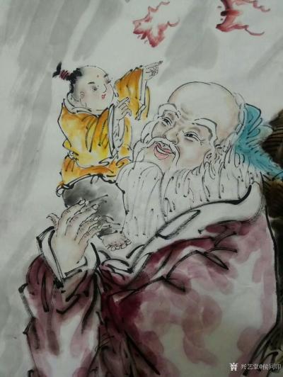 侯同印日记-《富贵长寿》，客户定制作品4尺整张，国画人物画，配局部图【图2】