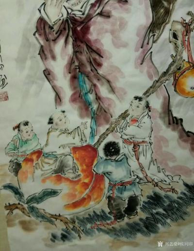 侯同印日记-《富贵长寿》，客户定制作品4尺整张，国画人物画，配局部图【图3】