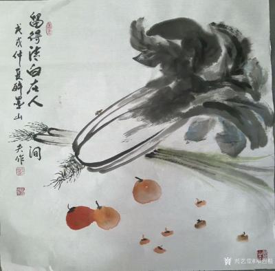 邓烈根生活-翰墨情书画乐，在南昌江纺厚德居杨斌工作室笔会，作国画《留得清白在人间》，60*6【图4】