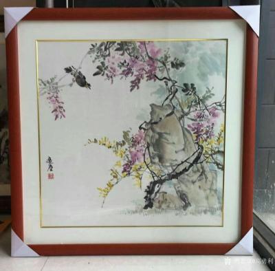 高勇利日记-《秋艳》《五福图》《家有五福》《云壑飞泉》，国画花鸟画小品，已经装裱，发货给客户【图1】