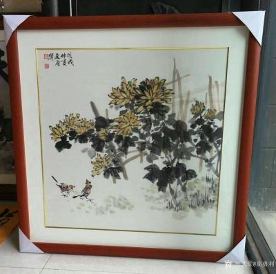 高勇利日记-《秋艳》《五福图》《家有五福》《云壑飞泉》，国画花鸟画小品，已经装裱，发货给客户【图3】