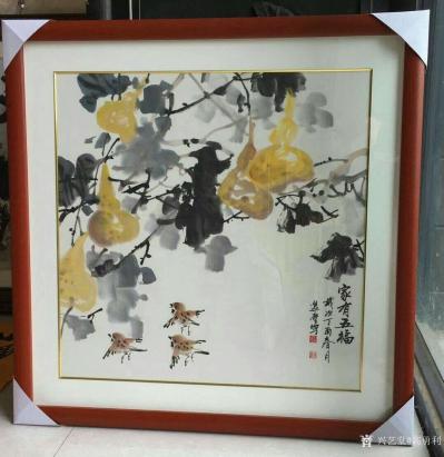 高勇利日记-《秋艳》《五福图》《家有五福》《云壑飞泉》，国画花鸟画小品，已经装裱，发货给客户【图5】