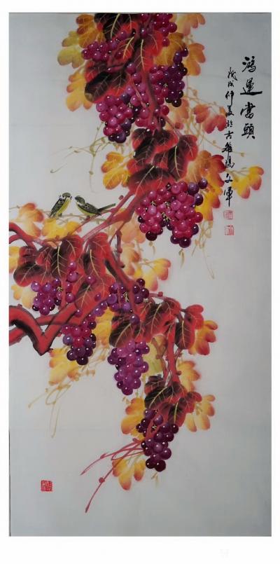 党文军收藏-《秋趣》68x68《鸿运当头》68x138，此两幅作品已被浙江省诸暨暨阳街道乐园【图1】