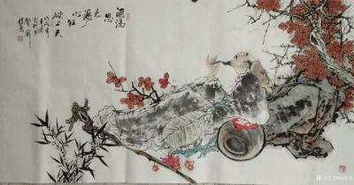 赵胜东日记-《降龙图》《酒渴思吞海，心狂欲上天》，国画人物画，尺寸68x138cm【图2】