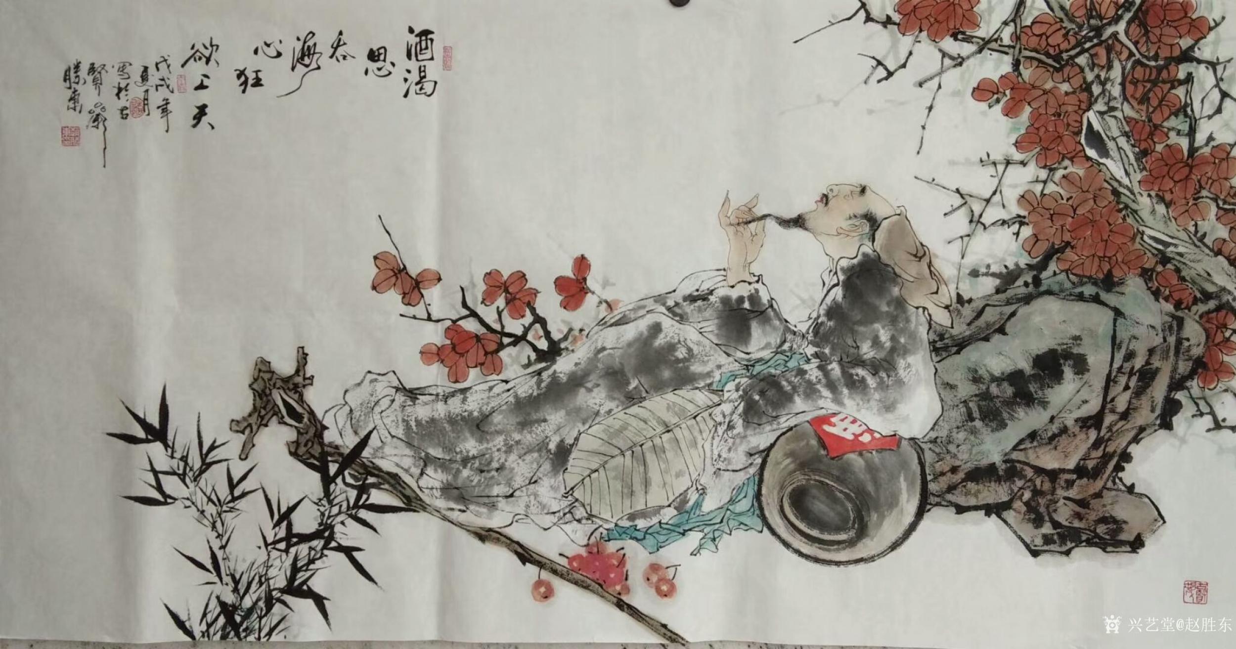 赵胜东日志-《降龙图》《酒渴思吞海,心狂欲上天》,国画人物画,尺寸68
