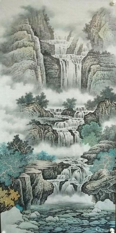 谷风日记-国画彩墨山水画近作《白云清溪》《云间铁瓮近青天，缥缈飞楼百尺连。三峡江声流笔底，【图3】