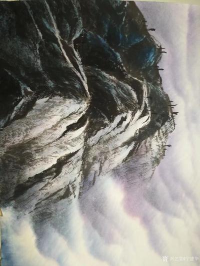 宁建华日记-一副“巨作”已胜利完成，《云海日出》60x50cm，国画彩墨山水画，请老师们先睹【图3】