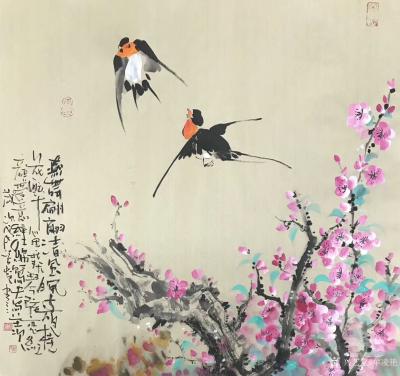 牟凌艳日记-国画写意动物画《子燕》，“燕舞翩翩清风晚，子夜桂花醉心田，我扶琴弦恋红颜，爱意缠【图1】