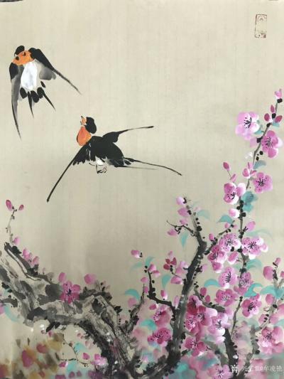 牟凌艳日记-国画写意动物画《子燕》，“燕舞翩翩清风晚，子夜桂花醉心田，我扶琴弦恋红颜，爱意缠【图2】