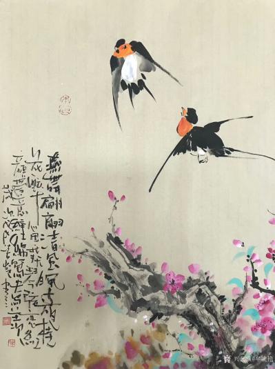 牟凌艳日记-国画写意动物画《子燕》，“燕舞翩翩清风晚，子夜桂花醉心田，我扶琴弦恋红颜，爱意缠【图3】