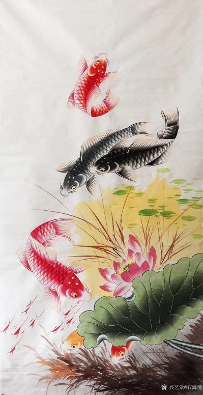 石海博日记-工笔画《连年有余》系列三幅，尺寸68×138cm，喜欢的朋友私聊我【图2】