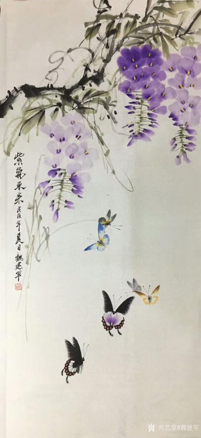 魏建军日记-国画蝴蝶画《紫气东来》，这两天才完成的四尺69×140的作品，蝴蝶与葡萄组合，蝴【图1】