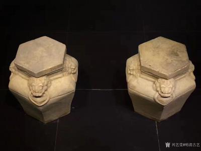 明清古艺收藏-明代. 花墩汉白玉. 尺寸高45 直径45造型别致、六棱花瓶 四兽雕环  十分精【图1】