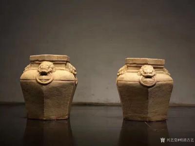 明清古艺收藏-明代. 花墩汉白玉. 尺寸高45 直径45造型别致、六棱花瓶 四兽雕环  十分精【图3】