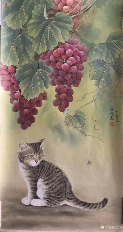 汪林日记-工笔画葡萄动物组合系列《猫葡萄组合》《葡萄飞鸟》组合，尺寸66x35cm【图2】
