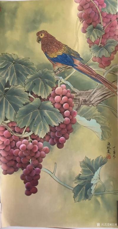 汪林日记-工笔画葡萄动物组合系列《猫葡萄组合》《葡萄飞鸟》组合，尺寸66x35cm【图4】
