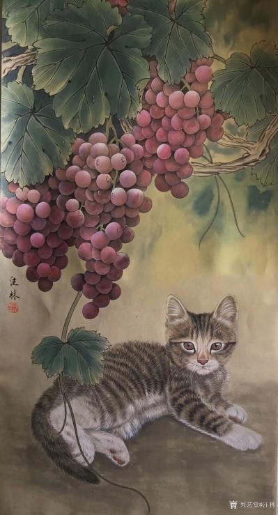 汪林日记-工笔画葡萄动物组合系列《猫葡萄组合》《葡萄飞鸟》组合，尺寸66x35cm【图5】
