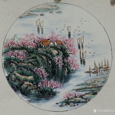 许贵才日记-近期画的国画山水画斗方《春》《夏》《秋》《冬》，尺寸50＊50cm，手机拍的效果【图1】