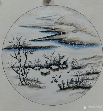 许贵才日记-近期画的国画山水画斗方《春》《夏》《秋》《冬》，尺寸50＊50cm，手机拍的效果【图4】