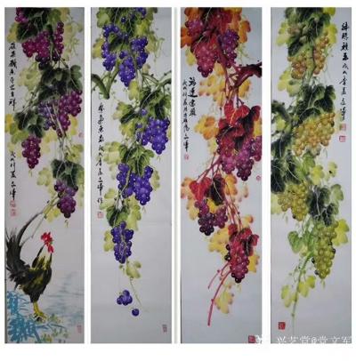 党文军日记-四条屏，尺寸对开四幅（138＊35）cm，《鸿运当头》《硕果飘香》《紫气东来》《【图1】