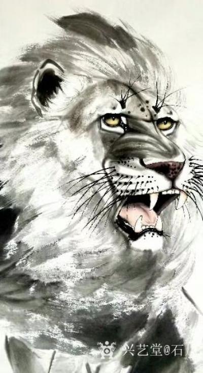 石川日记-国画动物画系列之雄狮《王者之风》，
  成功的作品中，画家刻画的眼睛往往能令人【图1】