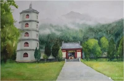 冯保民日记-水彩画《玉华宫》，由玉华禅院存正…尺寸50x75cm【图1】
