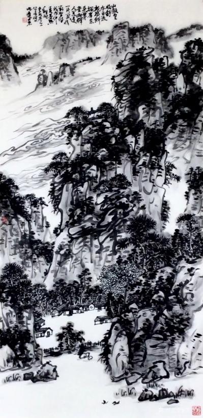 龚光万日记-《敛云舒水自流，板桥斜搁岸东头。茅堂幽僻人嚣远，一片闲情对野鸥。》国画山水画，用【图1】