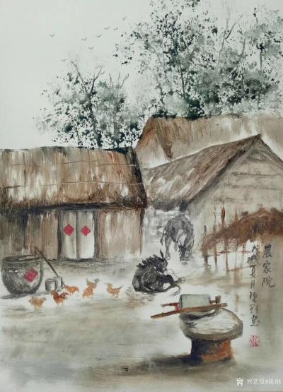 陈刚日记-近作《黄山松烟》，国画山水画，《农家院》。
享受38度高温烧烤，接着狂风暴雨，【图2】