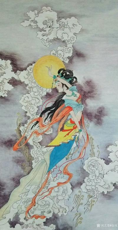 谷风日记-《飞仙图》国画人物画新作，尺寸68＊138cm，喜欢的可订制。【图1】