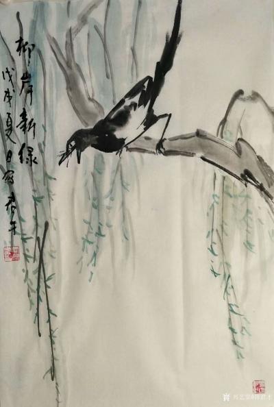 田君才日记-国画花鸟画～喜鹊系列《双喜》《喜上眉梢》《如意》《柳意新绿》，尺寸68*138c【图3】