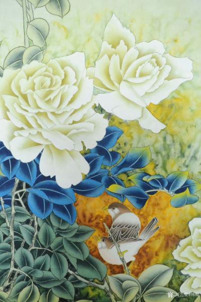 韩梅日记-四尺斗方工笔花鸟画月季《鸟语花香》，附局部图【图2】