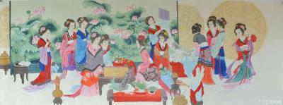 韩梅日记-工笔人物画《金陵十二金钗》，尺寸68x180cm，请欣赏，欢迎订制【图1】