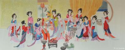 韩梅日记-工笔人物画《金陵十二金钗》，尺寸68x180cm，请欣赏，欢迎订制【图2】
