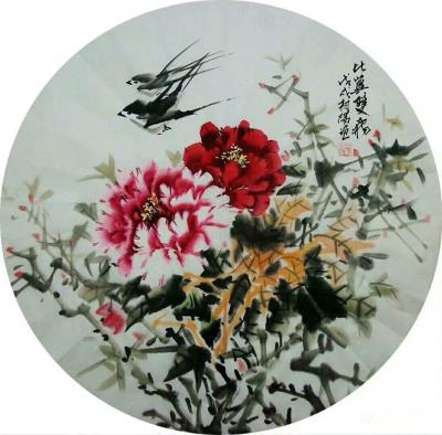 吴朝阳日记-爱情系列花鸟画《比翼双飞》，双鹤，双燕，双天鹅，尺寸四尺斗方68*68cm，（此【图1】